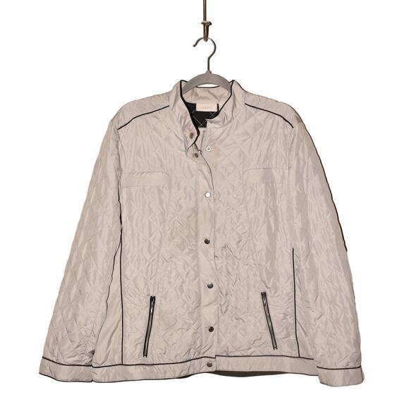 CHICO'S $129 Gray Quilted Zip-Front Jacket Snap Placket Chico's 3 / US XL - Picture 1 of 3